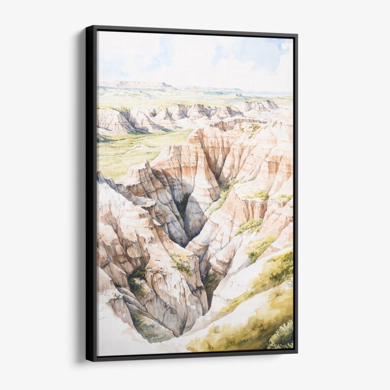 01 - Framed Badlands Watercolor Canvas Print - Vertical - Main.jpg