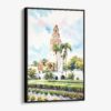 01 - Framed Balboa Park California Tower Watercolor Canvas Print - Vertical - Main.jpg
