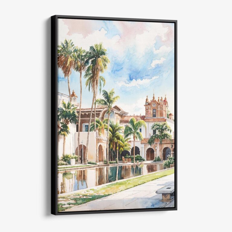 01 - Framed Balboa Park Watercolor Canvas Print - Vertical - Main.jpg