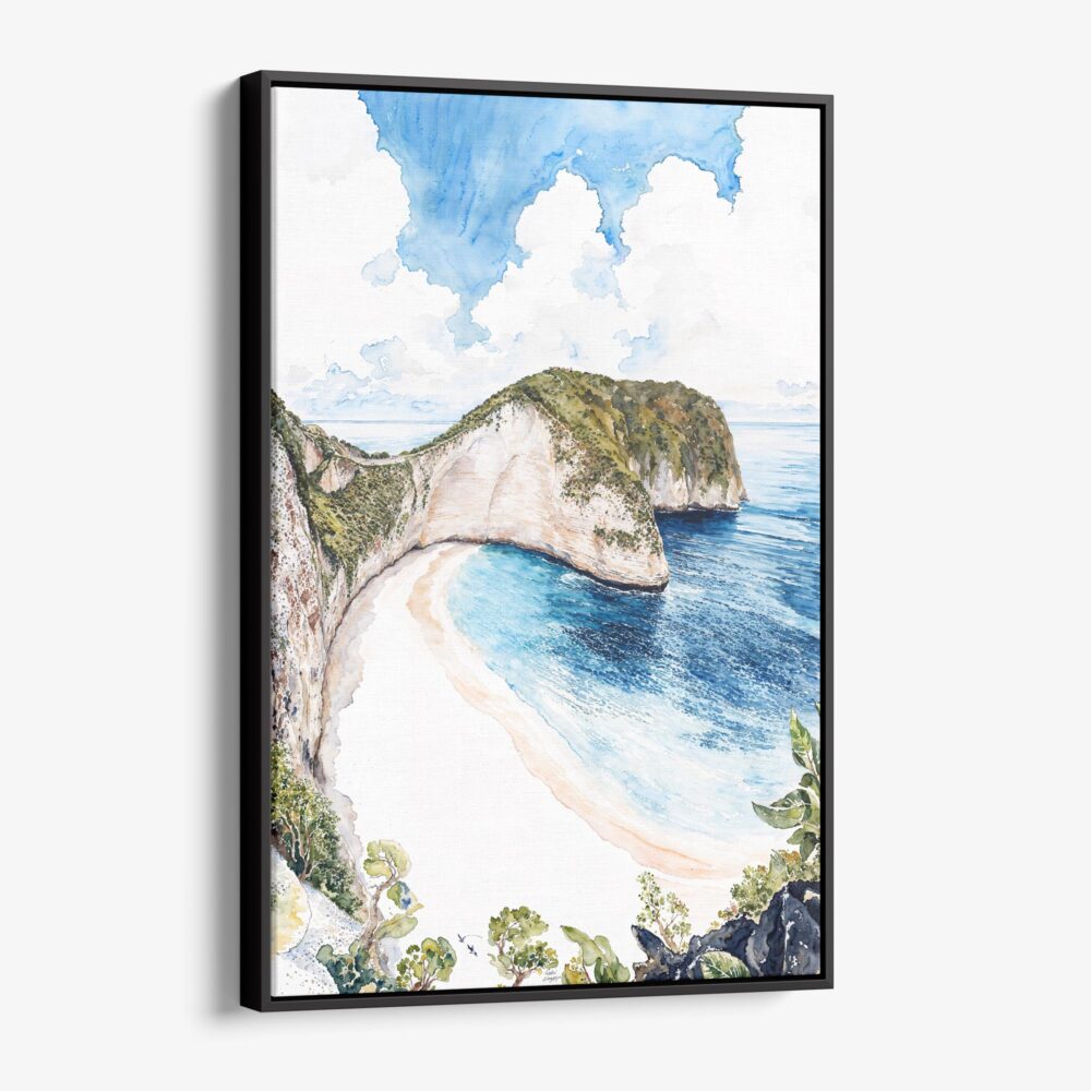 01 - Framed Bali Nusa Penida Watercolor Canvas Print - Vertical - Main.jpg
