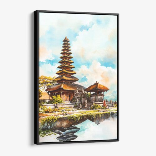 01 - Framed Bali Temple Watercolor Canvas Print - Vertical - Main.jpg