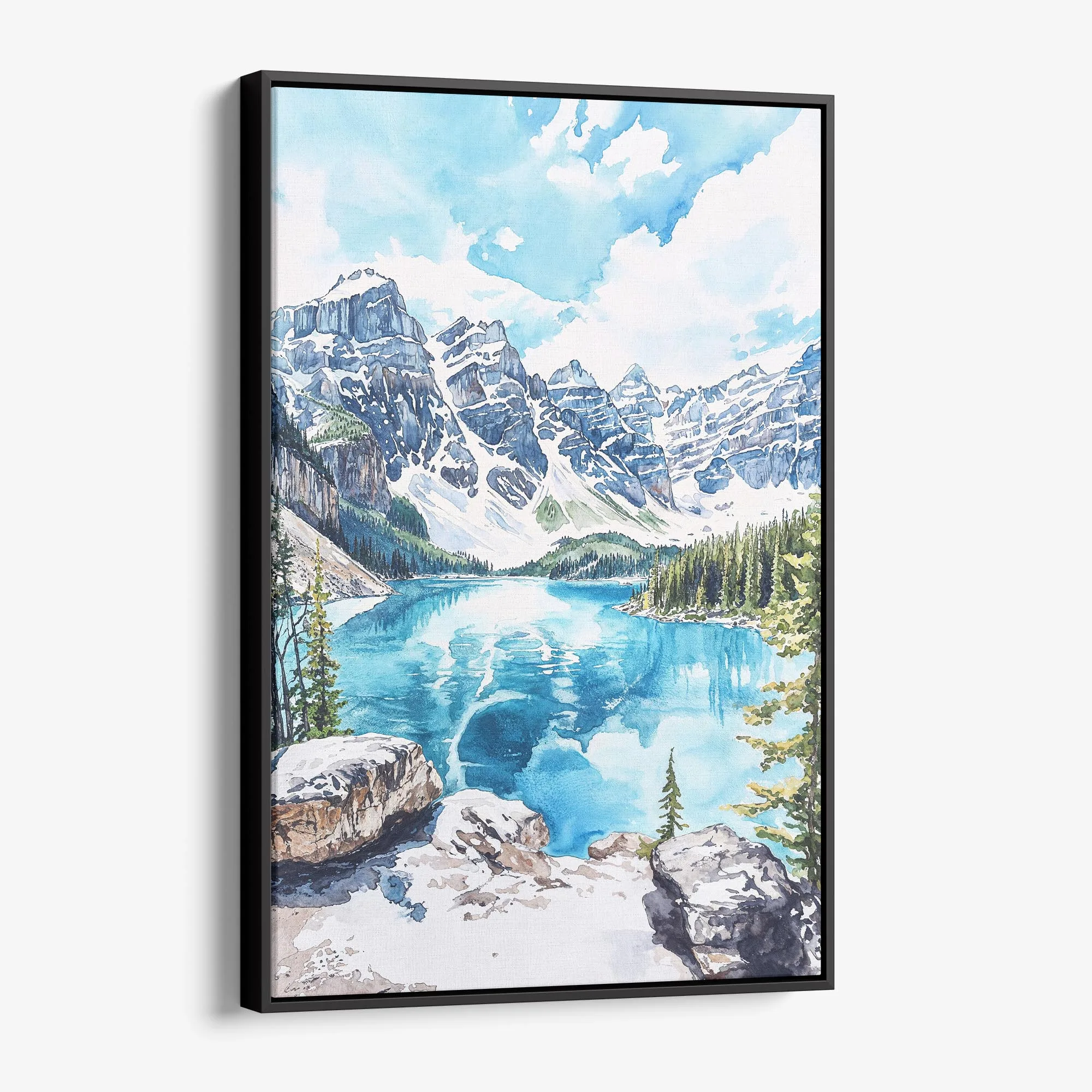 Banff National Park Watercolor Canvas Print – Stunning Mountain Landscape