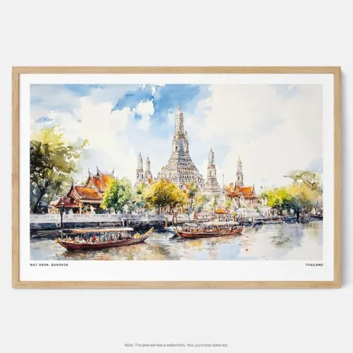 01 - Framed Bangkok Wat Arun Temple of Dawn Watercolor - Horizontal Art Print - Main.jpg
