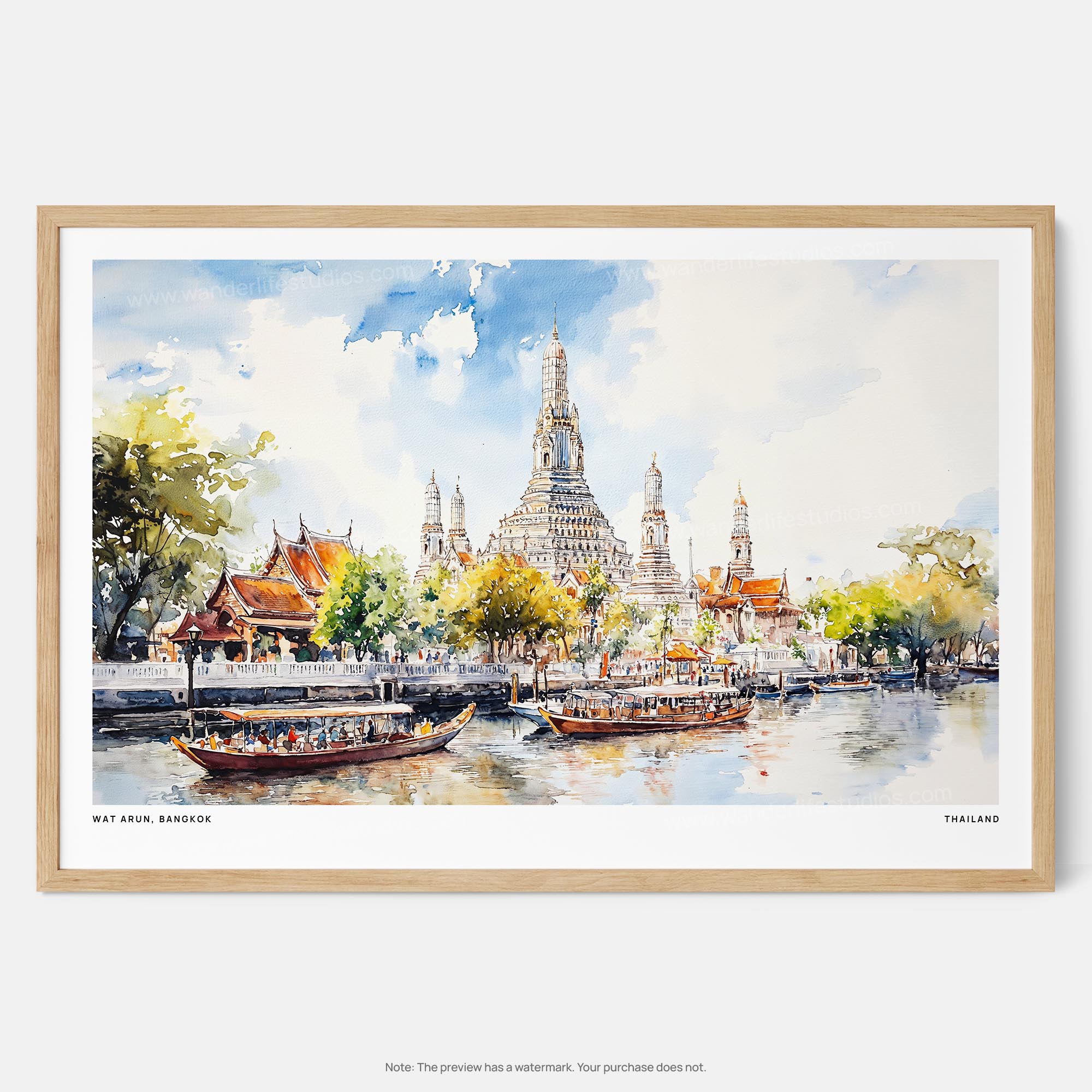 Wat Arun Temple Watercolor Art Print – Bangkok Landmark Wall Decor 7 Wat Arun Temple Watercolor Art Print – Bangkok Landmark Wall Decor