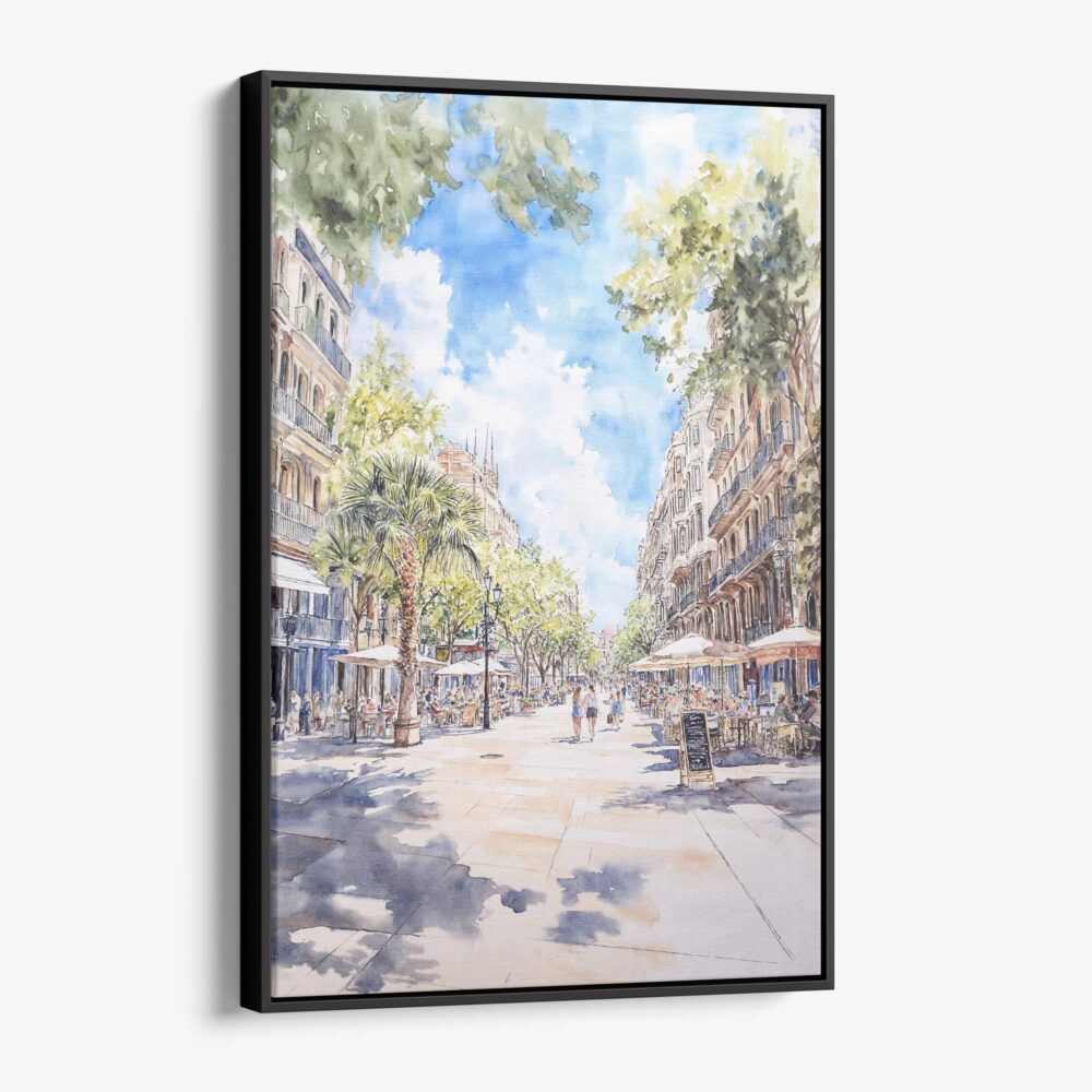 01 - Framed Barcelona Las Ramblas Watercolor Canvas Print - Vertical - Main.jpg 01 - Framed Barcelona Las Ramblas Watercolor Canvas Print - Vertical - Main.jpg