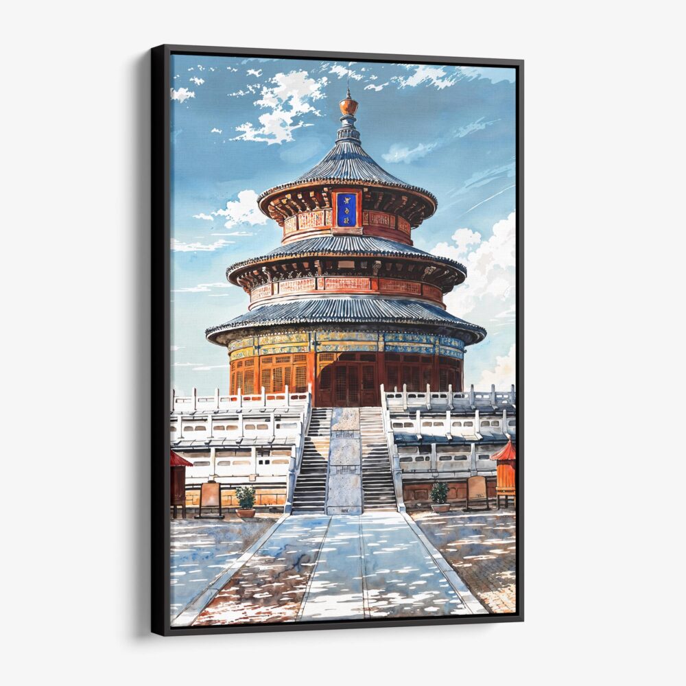 01 - Framed Beijing Forbidden City Watercolor Canvas Print - Vertical - Main.jpg