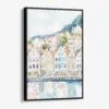 01 - Framed Bergen Norway Houses Watercolor Canvas Print - Vertical - Main.jpg
