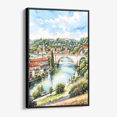 01 - Framed Bern Switzerland Watercolor Canvas Print - Vertical - Main.jpg