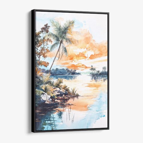 01 - Framed Biscayne National Park Watercolor Canvas Print - Vertical - Main.jpg