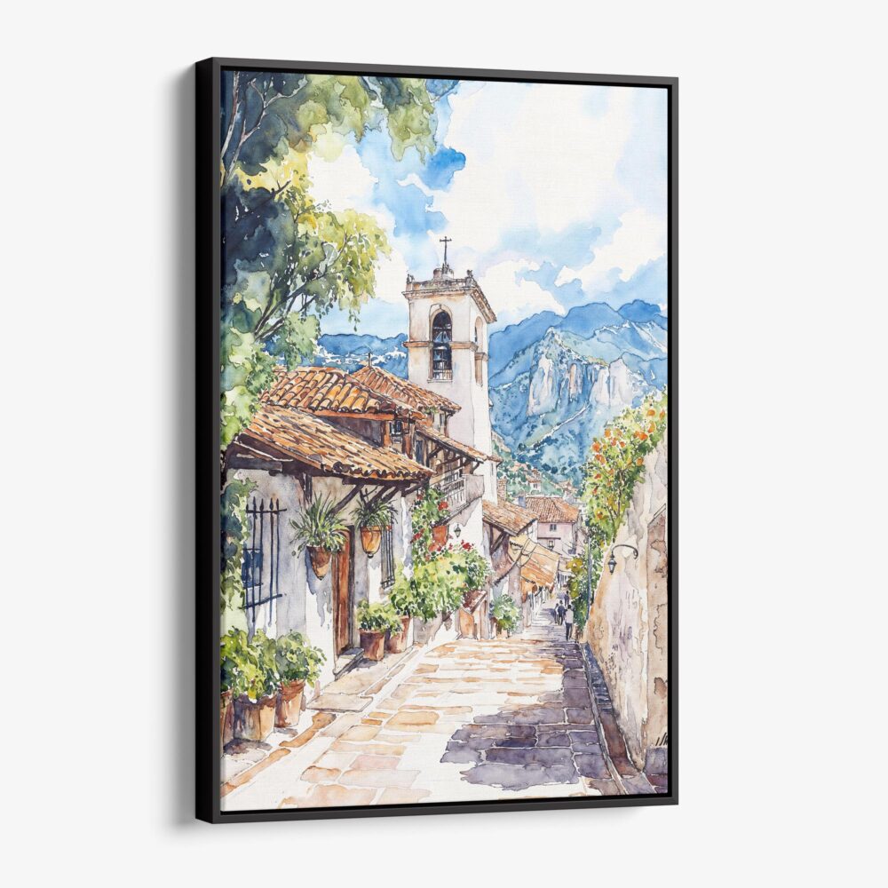 01 - Framed Bogota Colombia Watercolor Canvas Print - Vertical - Main.jpg