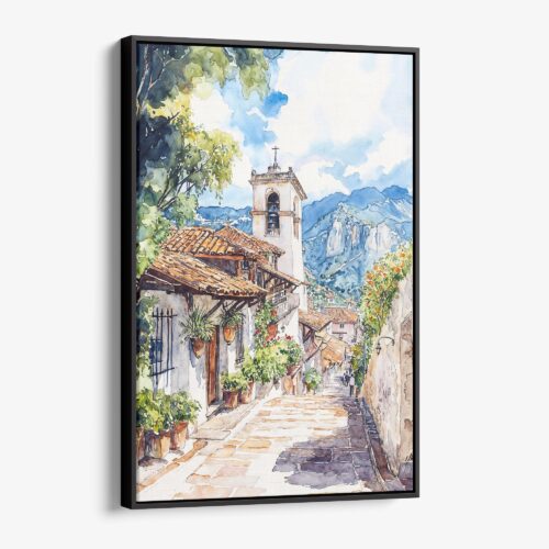 01 - Framed Bogota Colombia Watercolor Canvas Print - Vertical - Main.jpg