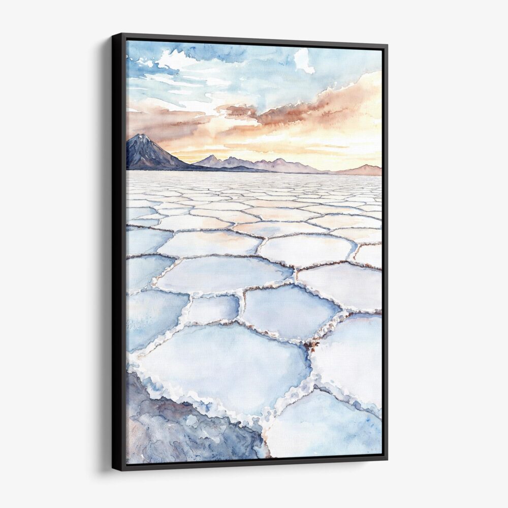 01 - Framed Bolivia Salar de Uyuni Watercolor Canvas Print - Vertical - Main.jpg