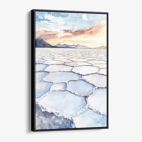 01 - Framed Bolivia Salar de Uyuni Watercolor Canvas Print - Vertical - Main.jpg