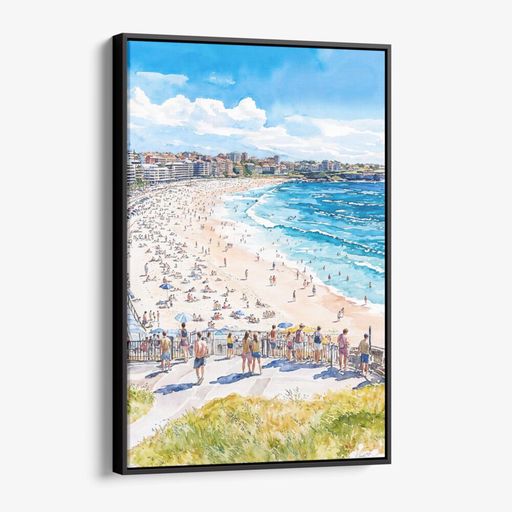 01 - Framed Bondi Beach Watercolor Canvas Print - Vertical - Main.jpg 01 - Framed Bondi Beach Watercolor Canvas Print - Vertical - Main.jpg