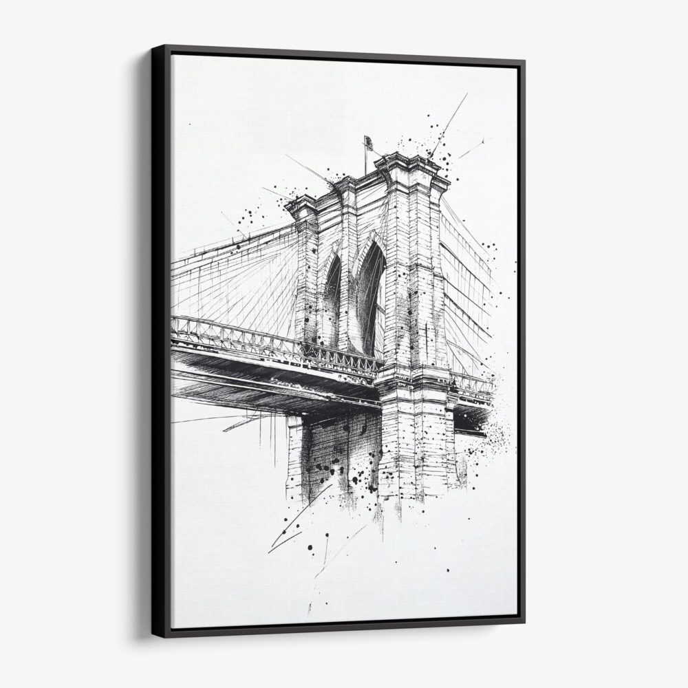 01 - Framed Brooklyn Bridge - Pencil Drawing Canvas Print - Vertical - Main.jpg