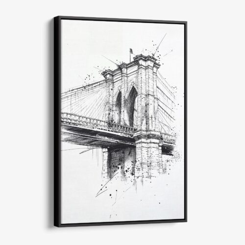 01 - Framed Brooklyn Bridge - Pencil Drawing Canvas Print - Vertical - Main.jpg