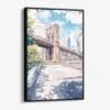 01 - Framed Brooklyn Bridge - Watercolor Canvas Print - Vertical - Main.jpg
