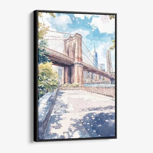 01 - Framed Brooklyn Bridge - Watercolor Canvas Print - Vertical - Main.jpg