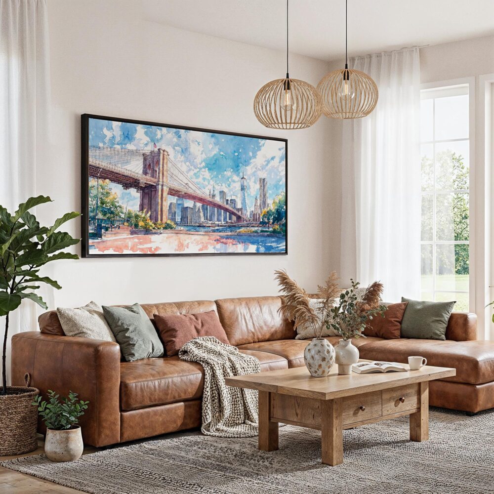 01 - Framed Brooklyn Bridge Watercolor Panorama Canvas Print - Living Room.jpg 01 - Framed Brooklyn Bridge Watercolor Panorama Canvas Print - Living Room.jpg