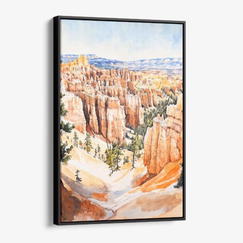 01 - Framed Bryce Canyon National Park Watercolor Canvas Print - Vertical - Main.jpg
