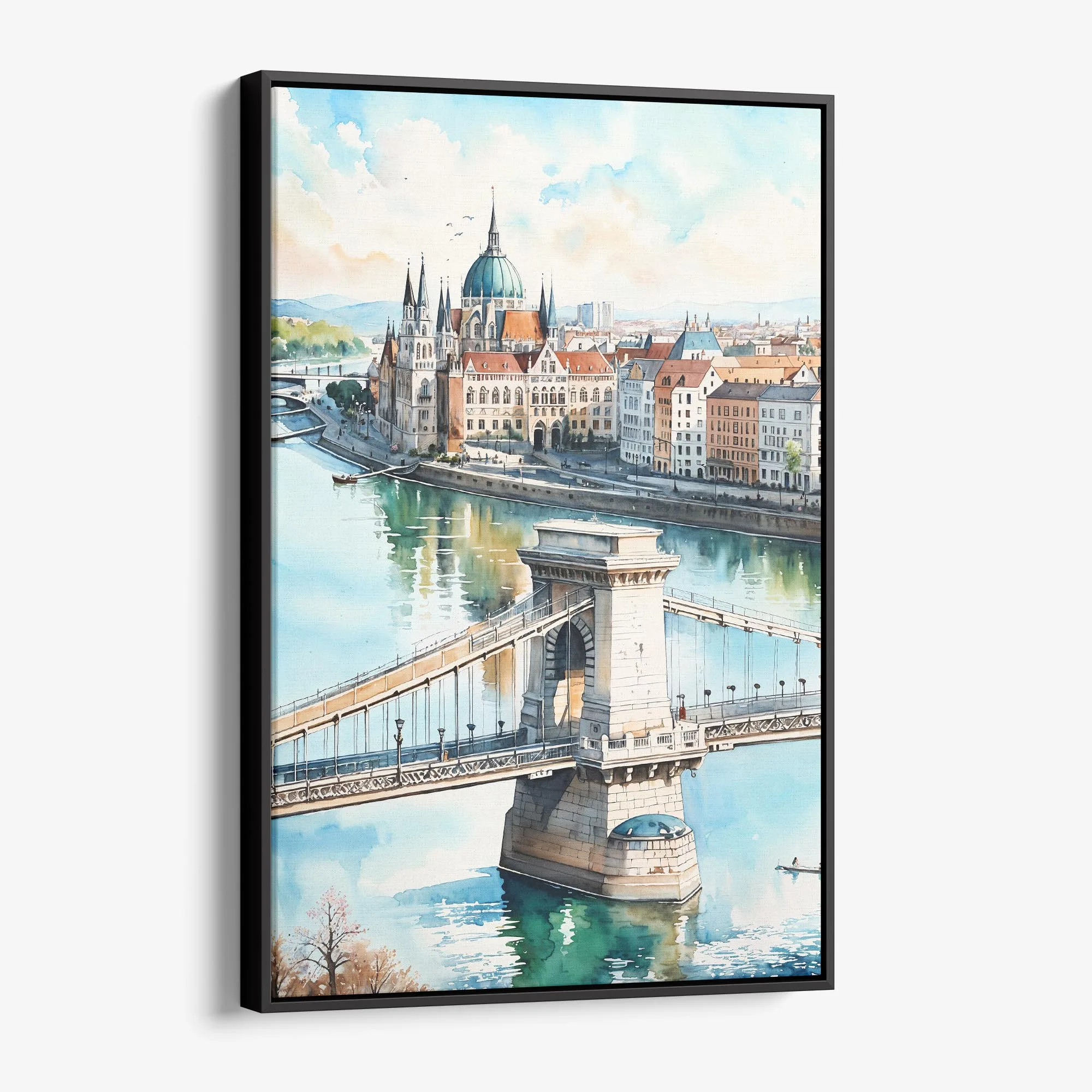 Budapest Watercolor Canvas Print – Scenic Cityscape Art