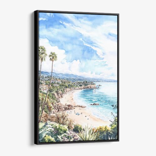 01 - Framed California Laguna Beach Watercolor Canvas Print - Vertical - Main.jpg