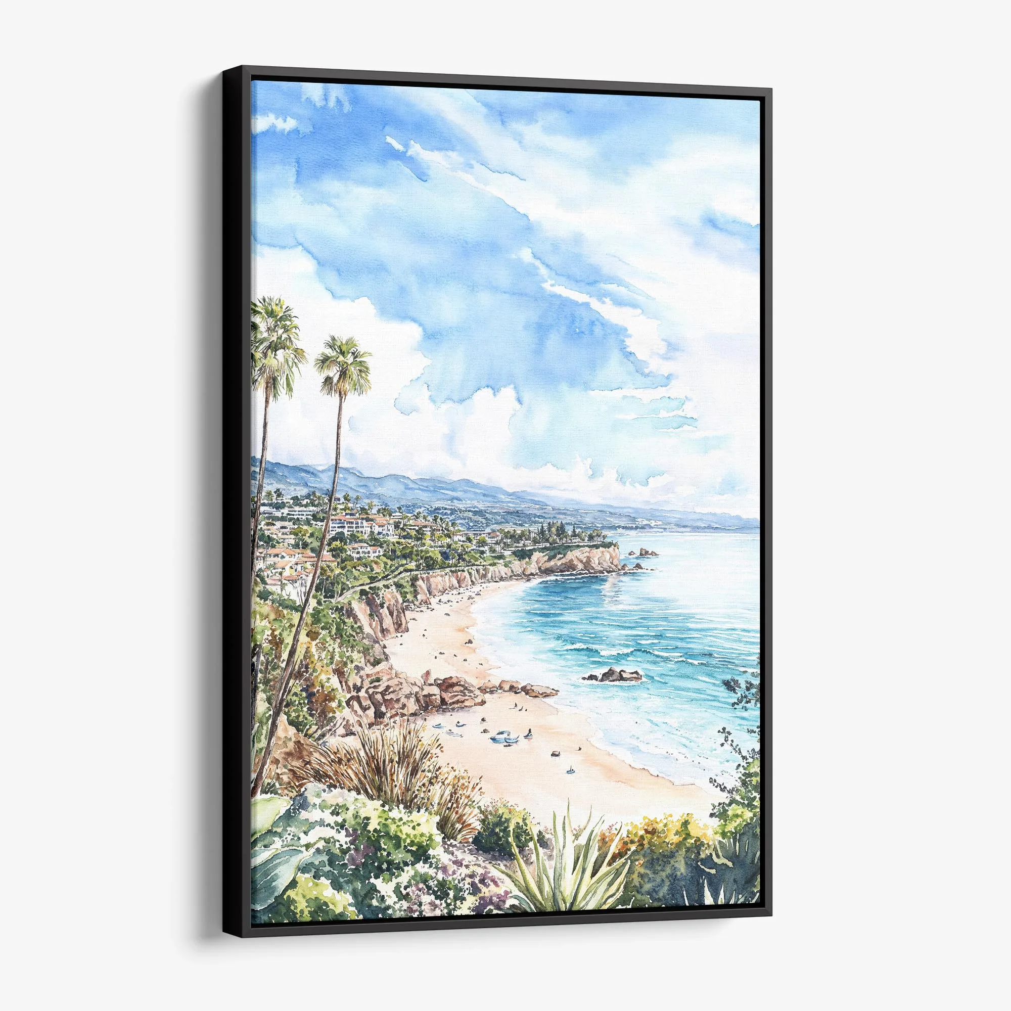 Laguna Beach Watercolor Canvas Print – Vibrant Coastal Wall Art