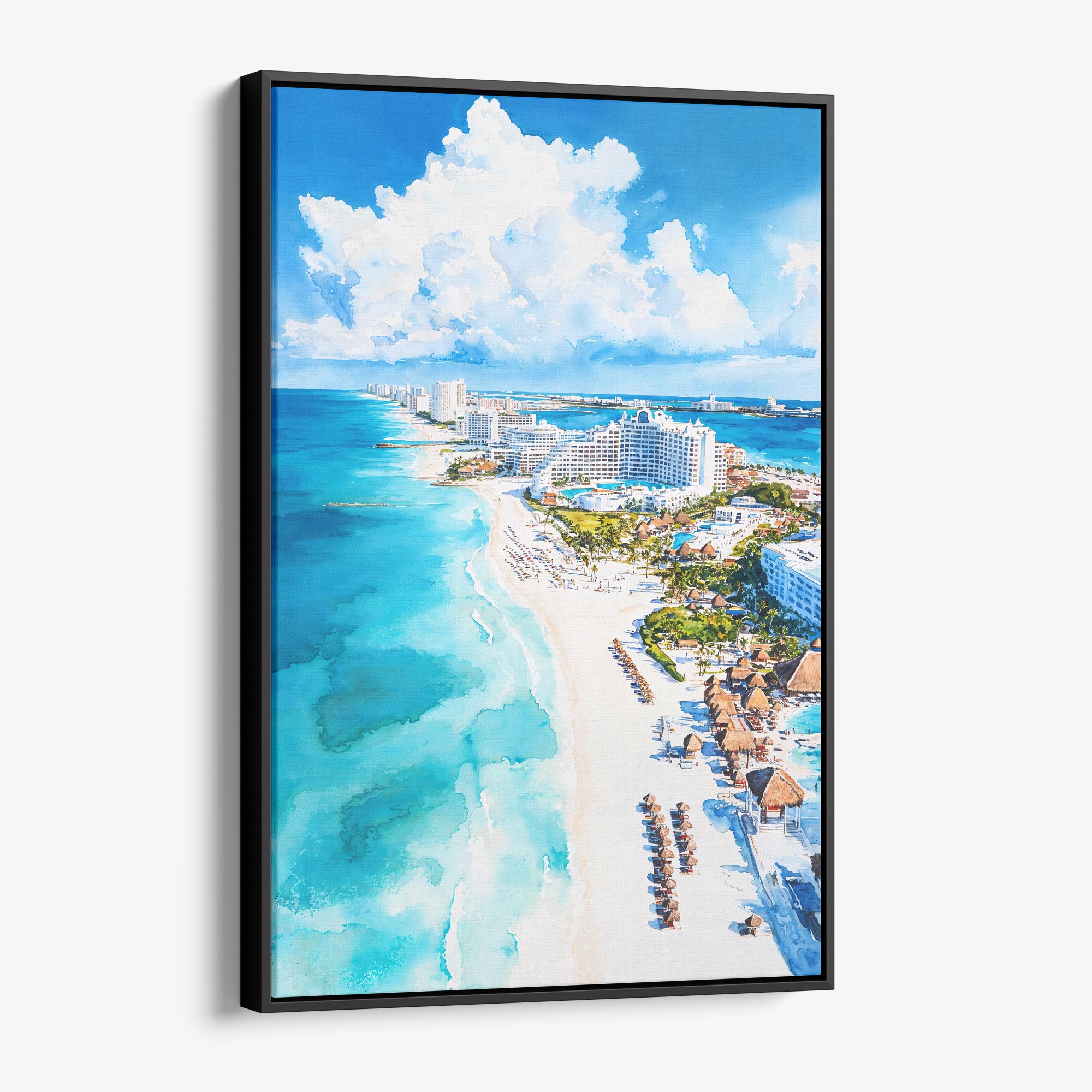 Cancun Mexico Watercolor Canvas Print – Tropical Coastal Wall Art 1 Cancun Mexico Watercolor Canvas Print – Tropical Coastal Wall Art