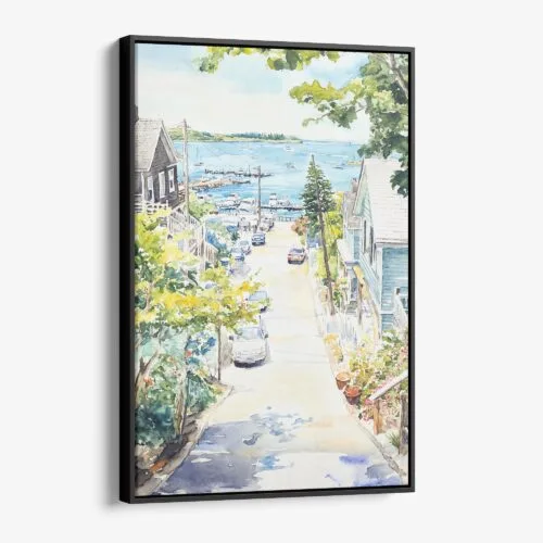 01 - Framed Cape Cod Provincetown Watercolor Canvas Print - Vertical - Main.jpg