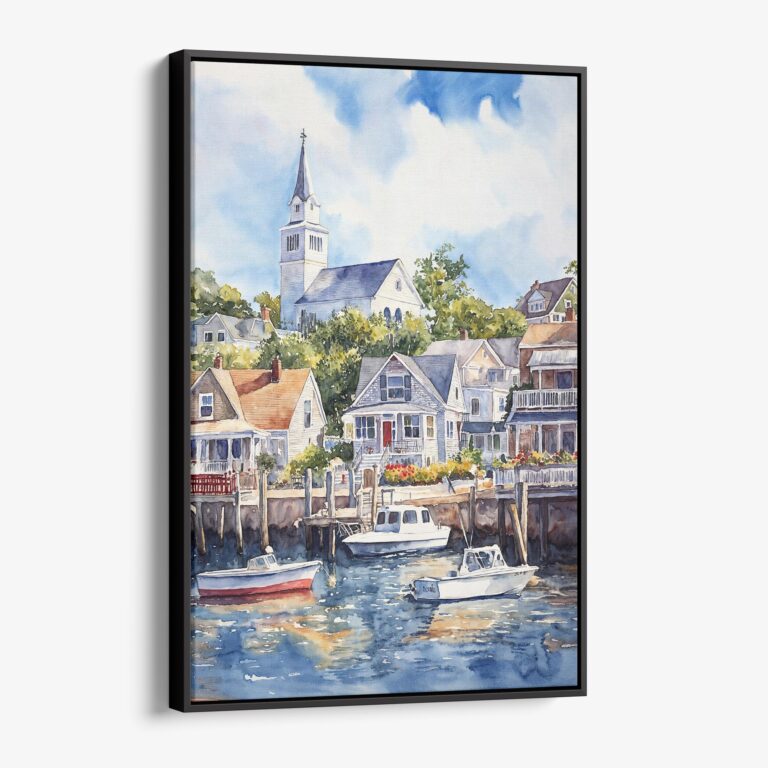 01 - Framed Cape Cod Watercolor Canvas Print - Vertical - Main.jpg