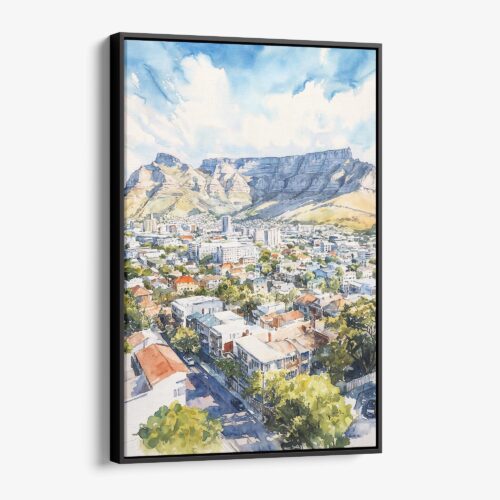 01 - Framed Cape Town Watercolor Canvas Print - Vertical - Main.jpg