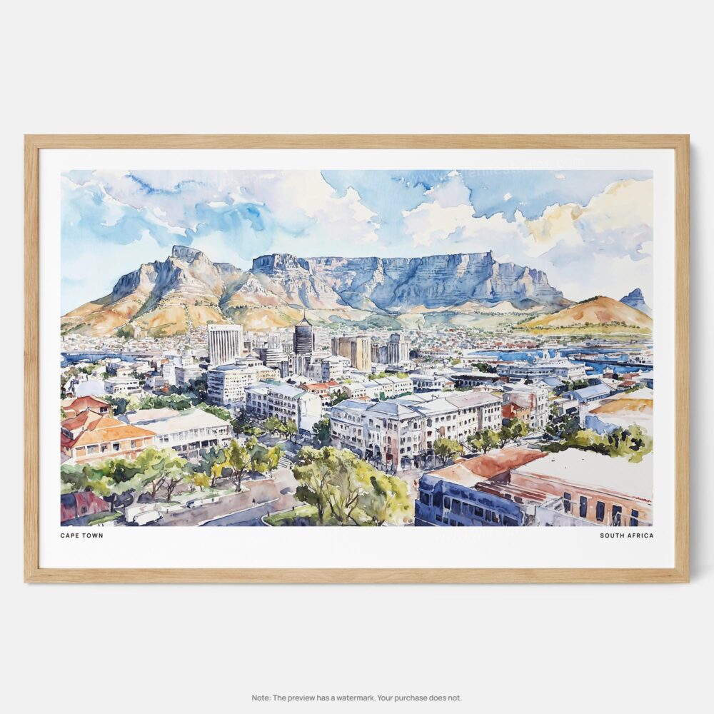 01 - Framed Cape Town Watercolor - Horizontal Art Print - Main.jpg