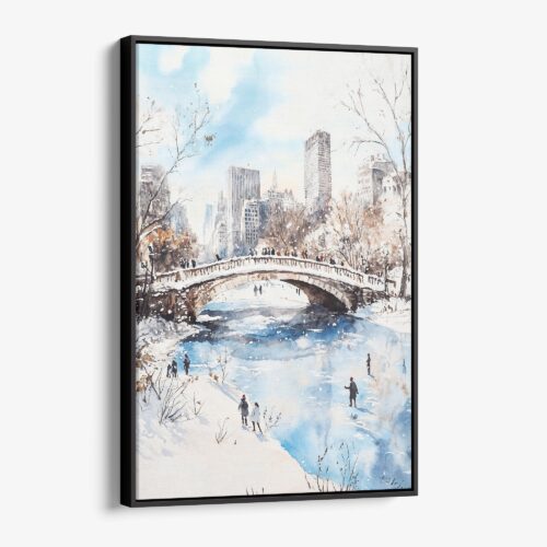 01 - Framed Central Park New York City Watercolor Canvas Print - Vertical - Main.jpg