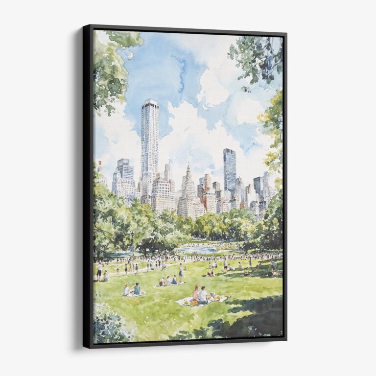 01 - Framed Central Park New York Watercolor Canvas Print - Vertical - Main.jpg