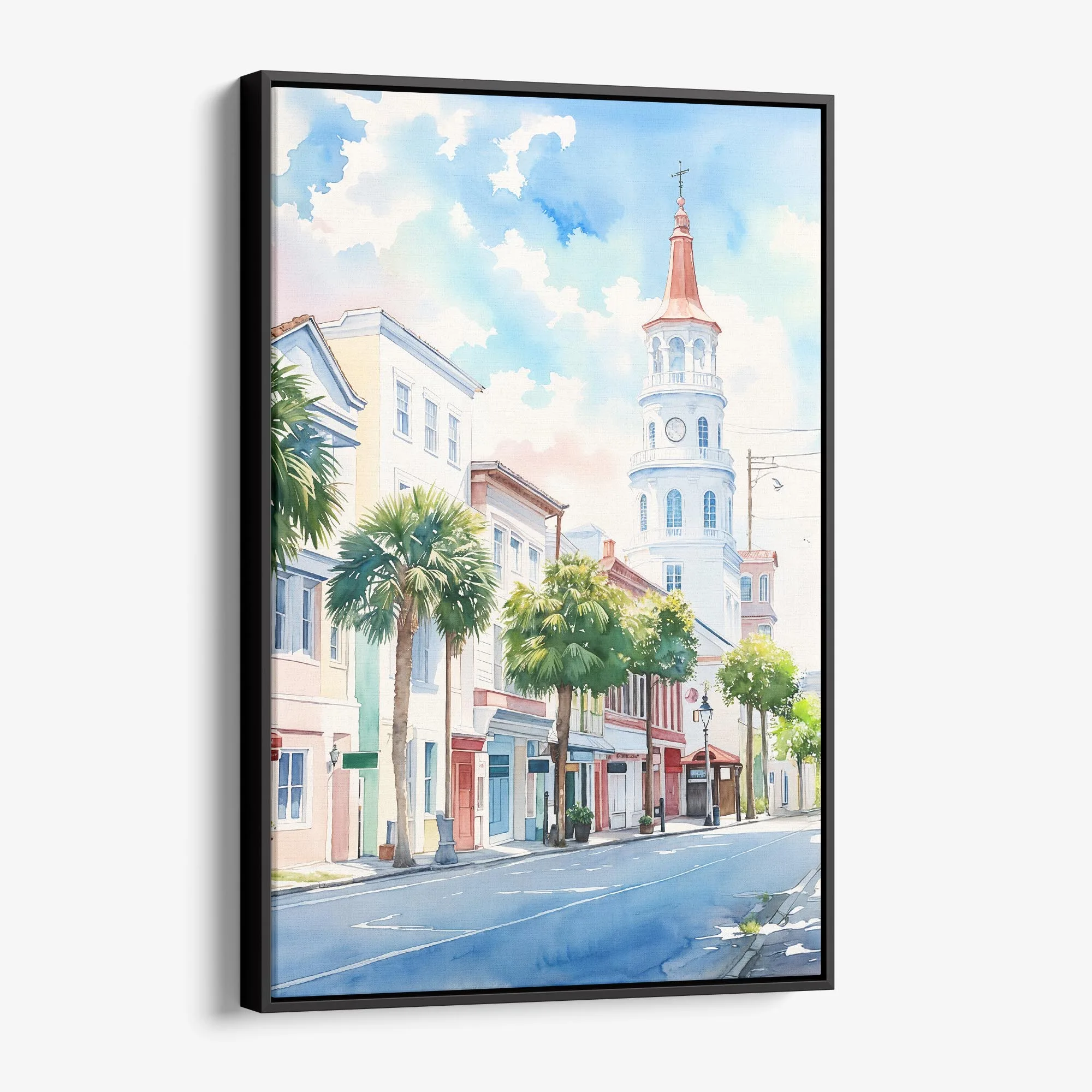 Charleston SC Watercolor Canvas Print – Charming Cityscape Wall Art