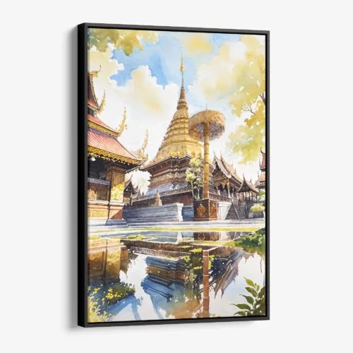 01 - Framed Chiang Mai Doi Suthep Watercolor Canvas Print - Vertical - Main.jpg
