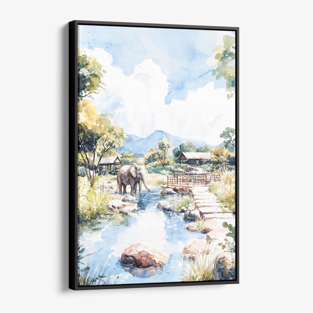 01 - Framed Chiang Mai Elephant Watercolor Canvas Print - Vertical - Main.jpg 01 - Framed Chiang Mai Elephant Watercolor Canvas Print - Vertical - Main.jpg