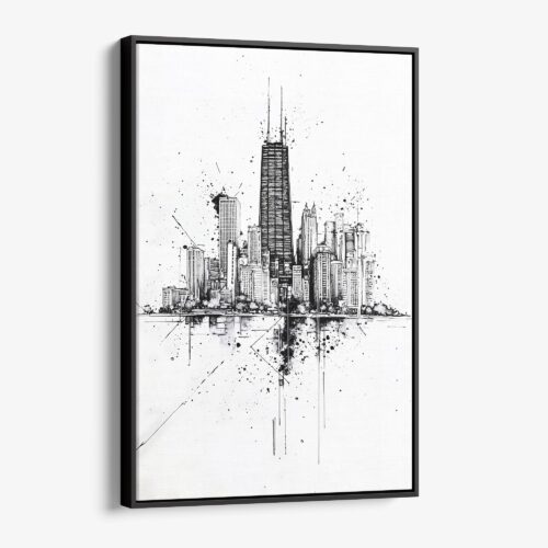 01 - Framed Chicago Pencil Art Canvas Print - Vertical - Main.jpg