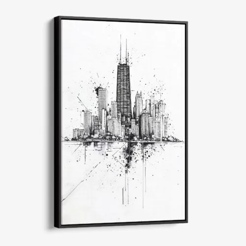 01 - Framed Chicago Pencil Art Canvas Print - Vertical - Main.jpg