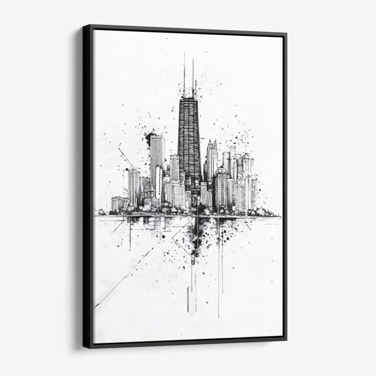 01 - Framed Chicago Pencil Art Canvas Print - Vertical - Main.jpg
