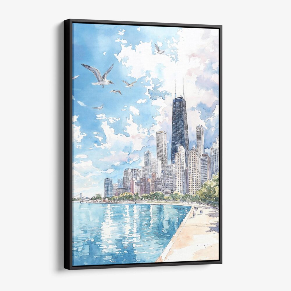 01 - Framed Chicago Skyline Watercolor Canvas Print - Vertical - Main.jpg 01 - Framed Chicago Skyline Watercolor Canvas Print - Vertical - Main.jpg
