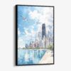 01 - Framed Chicago Skyline Watercolor Canvas Print - Vertical - Main.jpg
