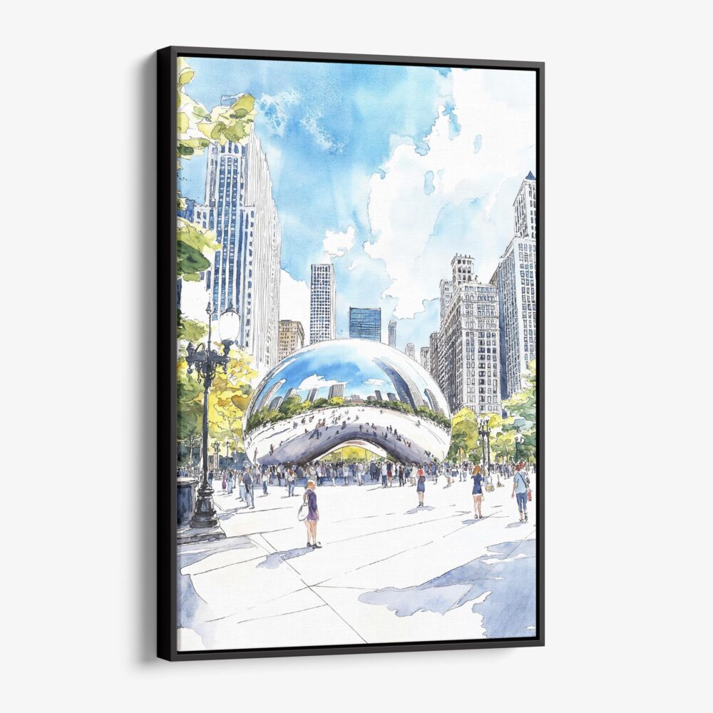 01 - Framed Chicago The Bean Cloud Gate Watercolor Canvas Print - Vertical - Main.jpg 01 - Framed Chicago The Bean Cloud Gate Watercolor Canvas Print - Vertical - Main.jpg