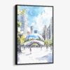 01 - Framed Chicago The Bean Cloud Gate Watercolor Canvas Print - Vertical - Main.jpg