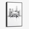 01 - Framed Chicago - The Bean - Pencil Drawing Canvas Print - Vertical - Main.jpg