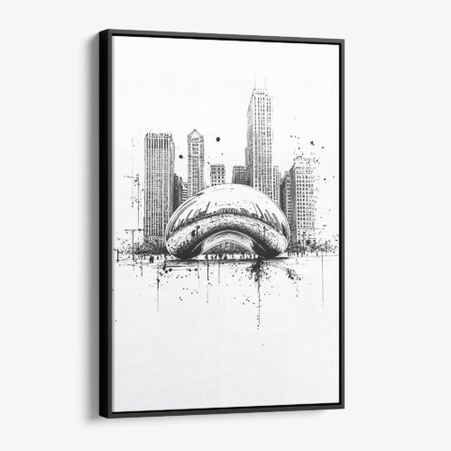 01 - Framed Chicago - The Bean - Pencil Drawing Canvas Print - Vertical - Main.jpg