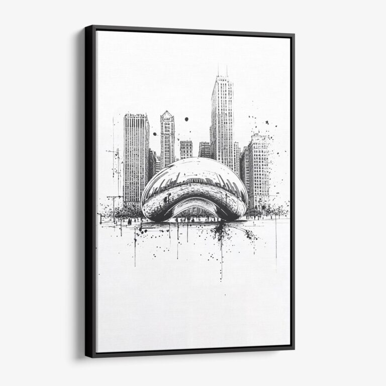 01 - Framed Chicago - The Bean - Pencil Drawing Canvas Print - Vertical - Main.jpg