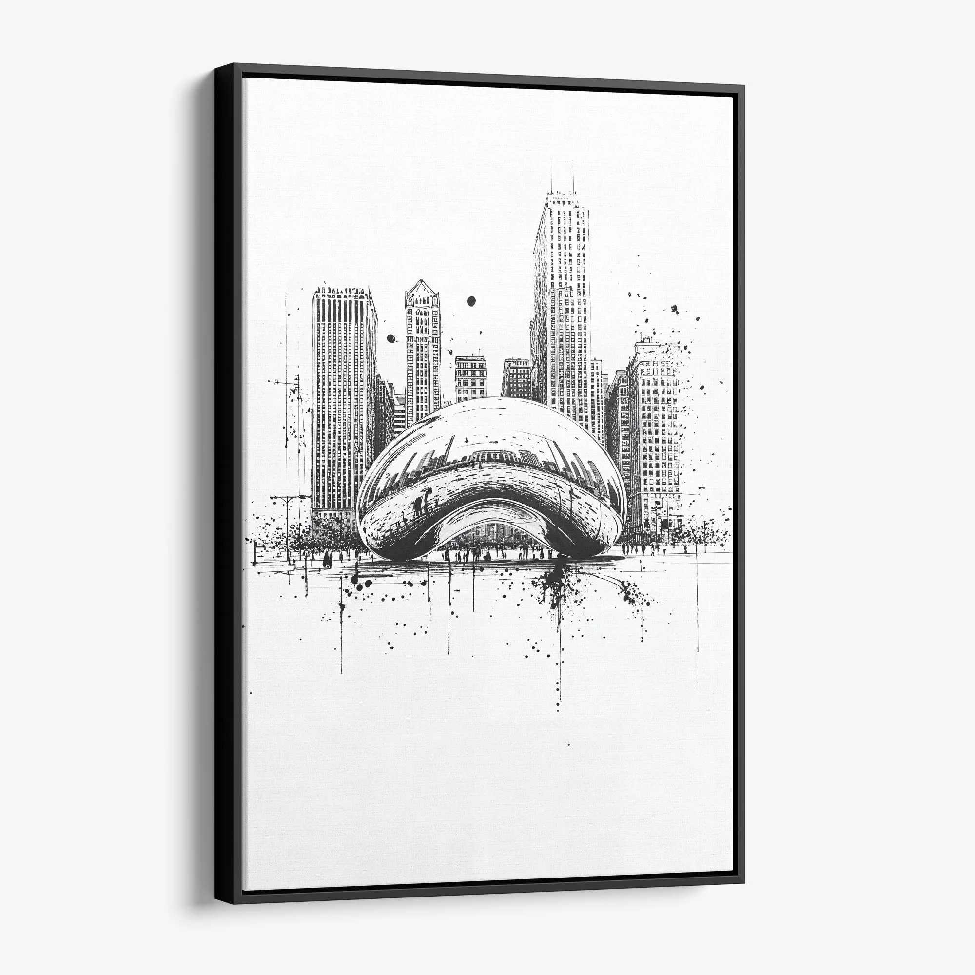 Chicago Bean Canvas Print – Pencil Drawing City Skyline Art