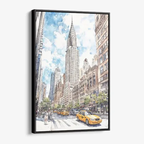 01 - Framed Chrysler Building - Watercolor Canvas Print - Vertical - Main.jpg
