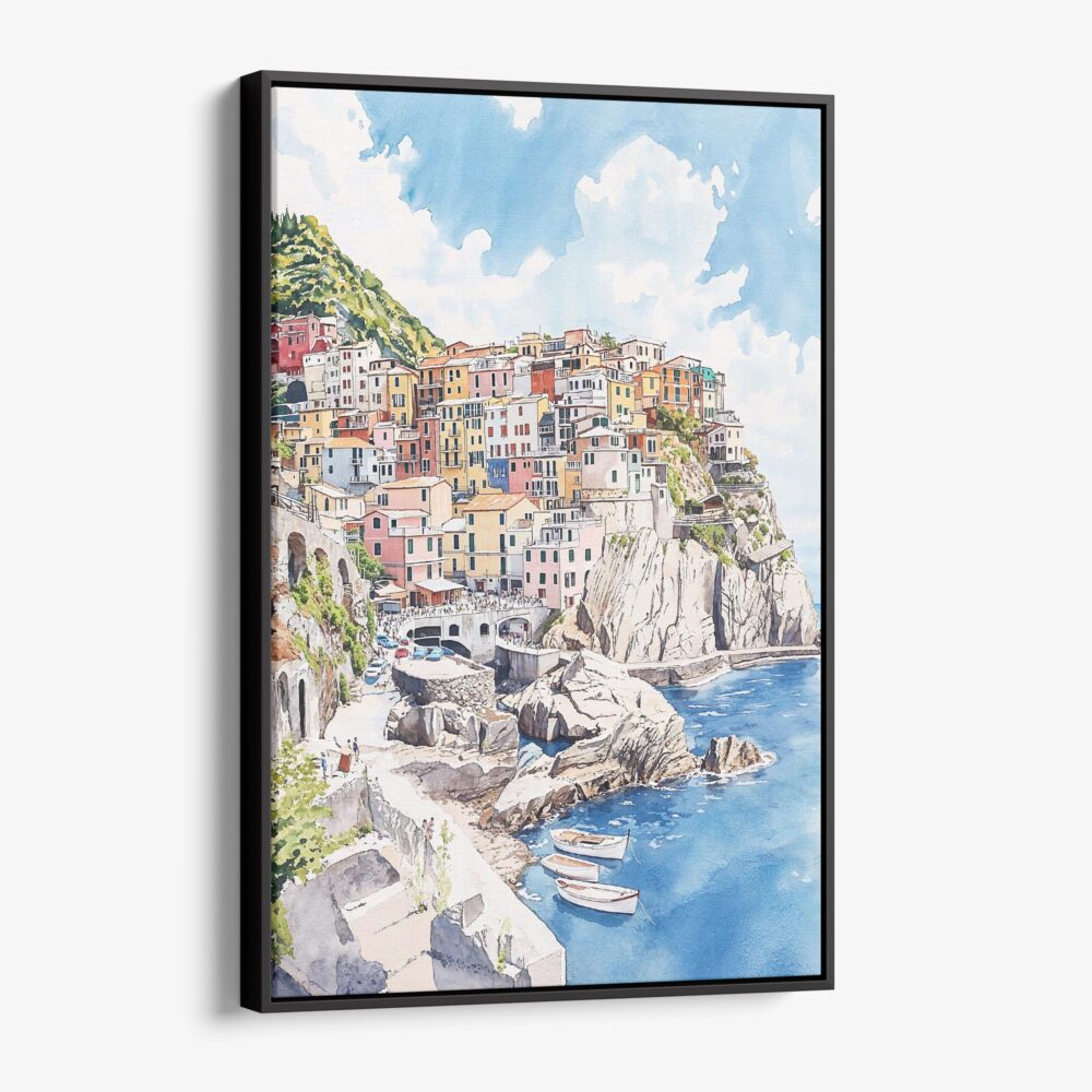 01 - Framed Cinque Terre Watercolor Canvas Print - Vertical - Main.jpg